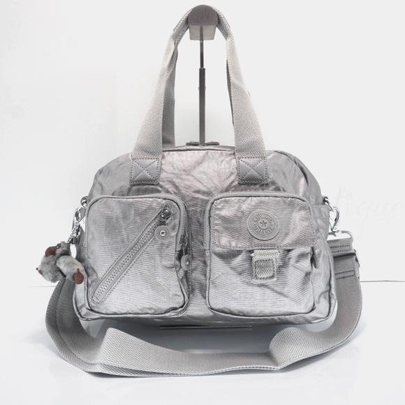Kipling Defea Large Satchel Shoulder Handbag Polyamide HB6123 Silver Metallic - Picture 1 of 16